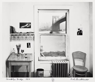 Rudy Burckhardt, Brooklyn Bridge, silver print, 1954; printed 1980s.