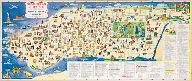 Ira Moss, Colorgraph Map of New York, offset lithograph poster 1954.