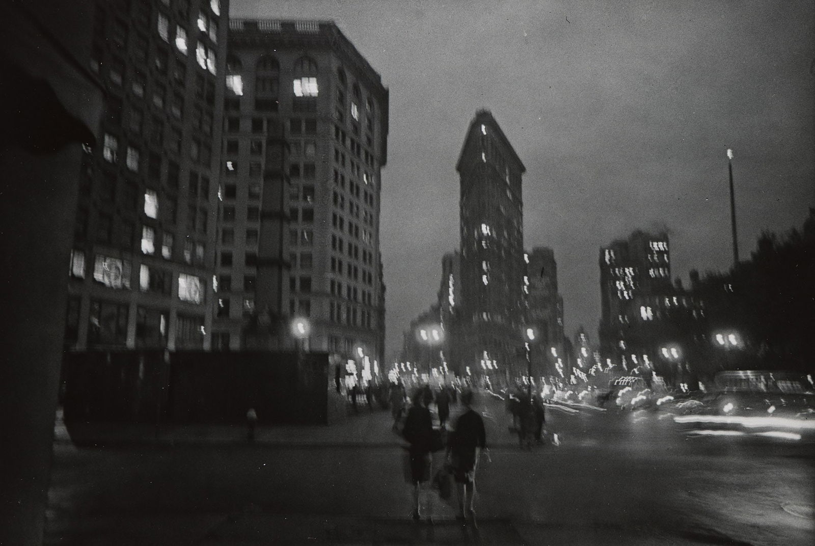 David Vestal, Flatiron Building, silver print, 1963.: David Vestal 1924-2013 Flatiron Building. 1963. Silver print With Vestal's signature, title, date (twice), and additional numeric and printing notations in pencil on verso. the image 7 x 9 3/4 inches