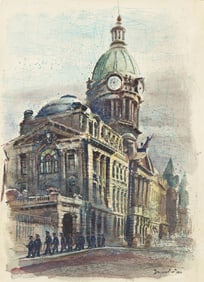 Stuyvesant Van Veen, New York Police Headquarters, watercolor on paper, 1963.