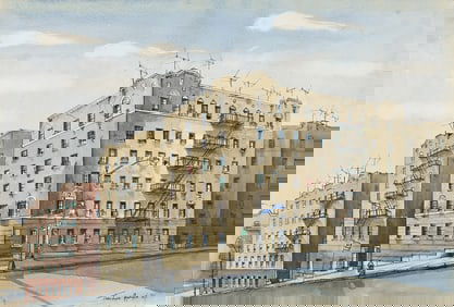 Theodore Hancock, 172nd and Walton, The Bronx & Church Yard, watercolors on paper. 1967.