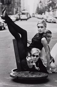 Burt Glinn, Andy Warhol with Edie Sedgwick and Chuck Wein, 1965; printed 1990s.