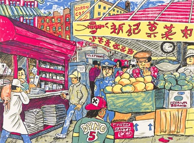Red Grooms, Corner of Canal, color lithograph, 1993.