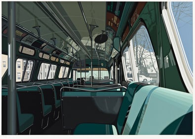 Richard Estes, Bus Interior, color screenprint, 1981.