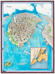 Albert Lorenz, Aerial view of New York, mixed media, 1996.