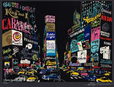 LeRoy Neiman, Lights of Broadway, color screenprint on black paper, 2001.