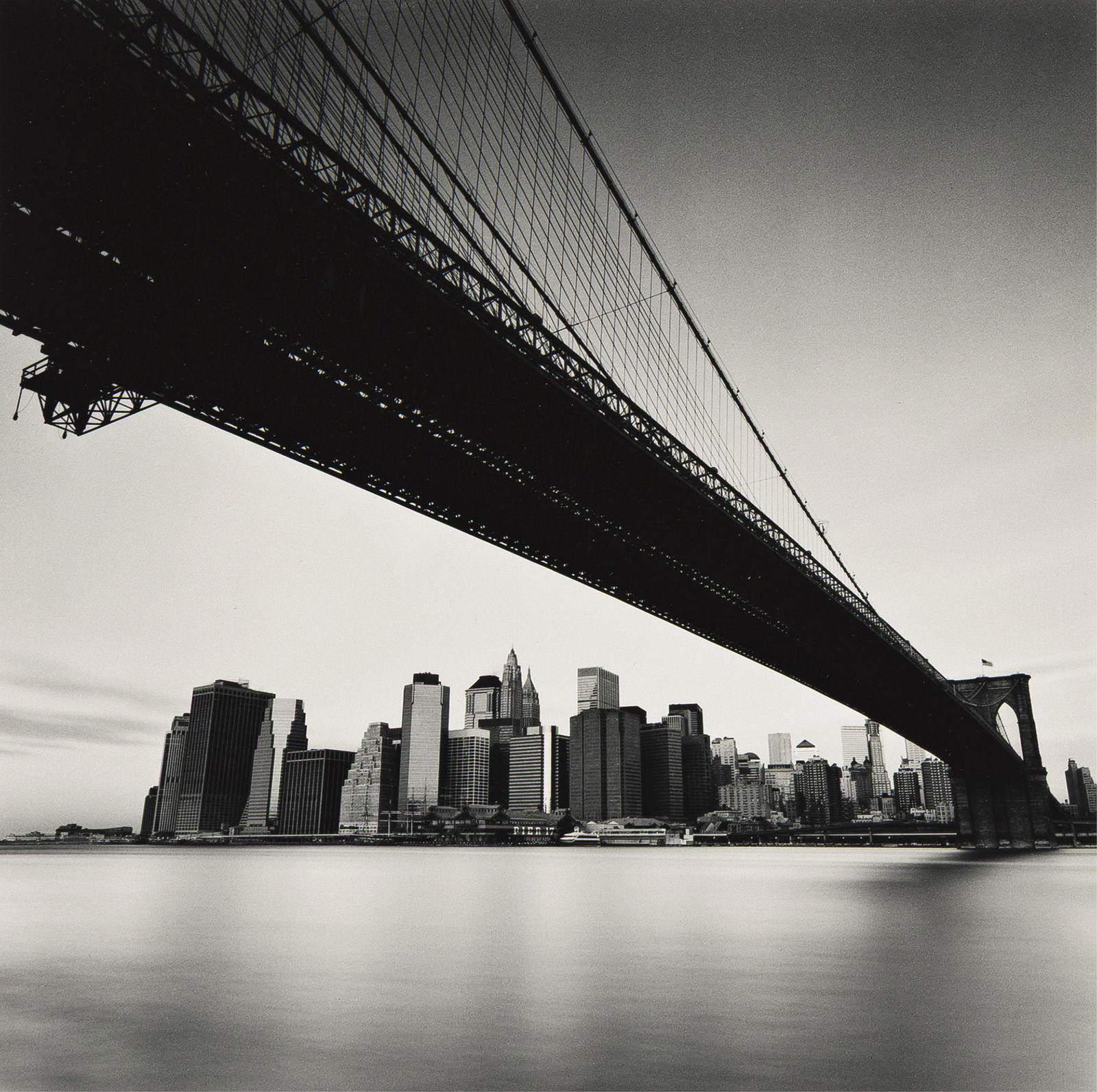 Michael Kenna, Brooklyn Bridge, Study I, N.Y.C., silver print, 2006; printed 2007.: Michael Kenna 1953- Brooklyn Bridge, Study I, N.Y.C. 2006; printed 2007. Silver print With Kenna's signature, negative date, and edition notation 10/45 in pencil on mount recto, and his copyright stam