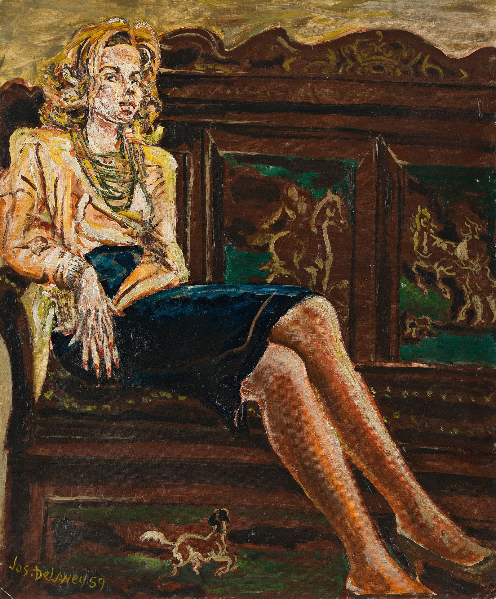 Joseph Delaney (1904-1991), Young Deb, 1959.: Joseph Delaney(1904-1991)Young Deb.Oil on board, 1959.Signed and dated in oil, lower left.29 3/4 x 24 3/4 in. (75.6 x 62.9 cm.), Frame: 30 1/2 x 20 1/2 x 1 1/2 in. (77.5 x 52.1 x 3.8 cm.) Pro