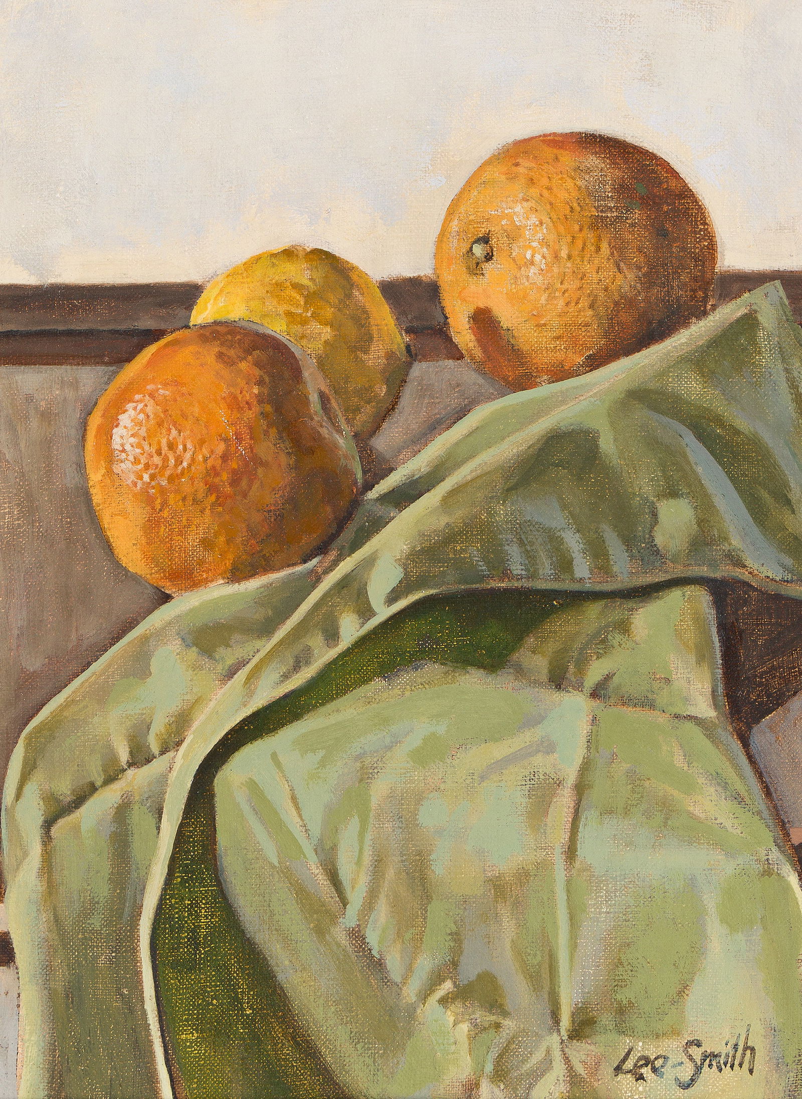 Hughie Lee-Smith (1914-1999), Untitled (Still Life with Oranges), circa 1975.: Hughie Lee-Smith(1914-1999)Untitled (Still Life with Oranges).Oil on linen canvas, circa 1975.Signed in oil, lower right.16 x 12 in. (40.6 x 30.5 cm.) Provenance:Acquired directly f