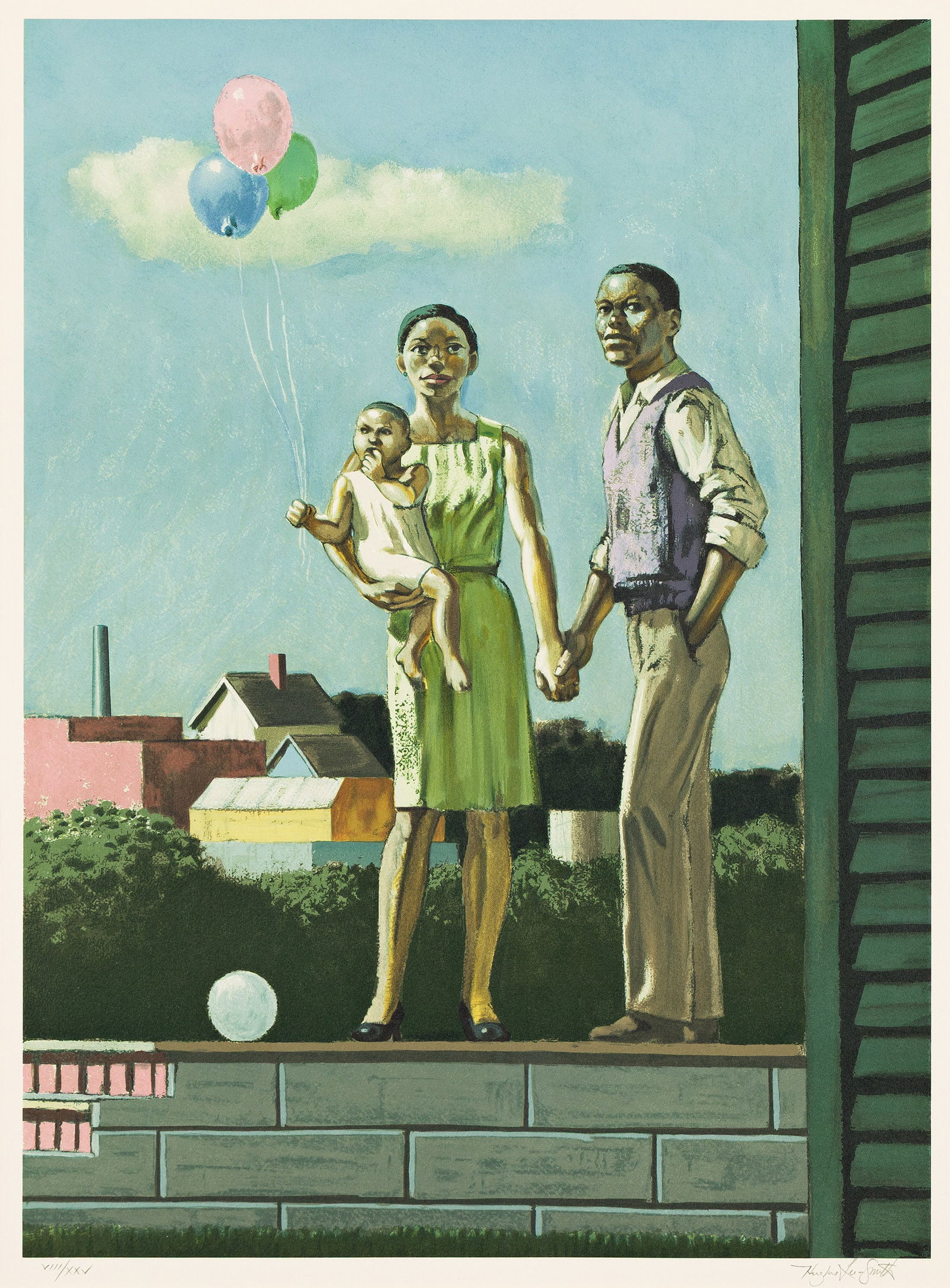 Hughie Lee-Smith (1915-1999), The Promise, 1989.: Hughie Lee-Smith(1915-1999)The Promise.Color lithograph on cream wove paper, 1989.An hors commerce impression, aside from the edition of 100. Signed and numbered VIII/XXV in pencil, lower margin. Prin