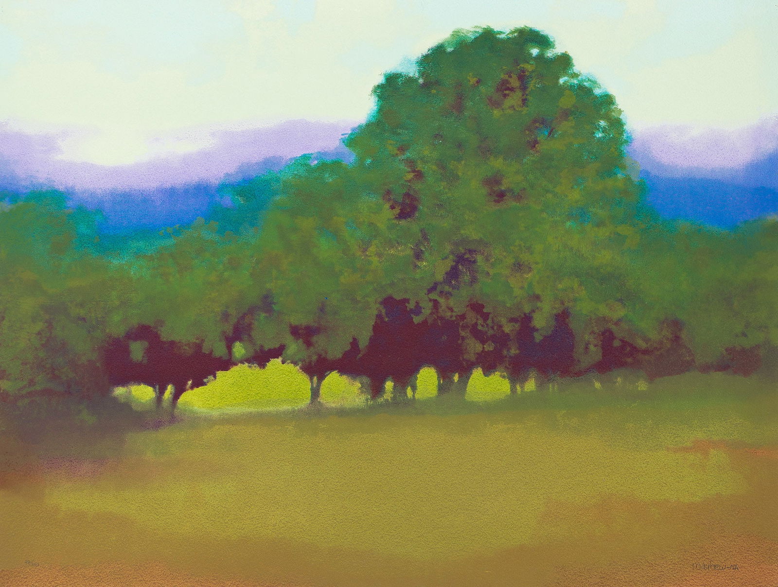 Richard Mayhew (1924-2024), Atascadero, 2012-13.: Richard Mayhew(1924-2024)Atascadero.Color screenprint on thick wove paper, 2012-13.Signed and numbered 47/150 in pencil, lower margin. Printed by Curlee R. Holton at Raven Limited Editions, Easton, Pe