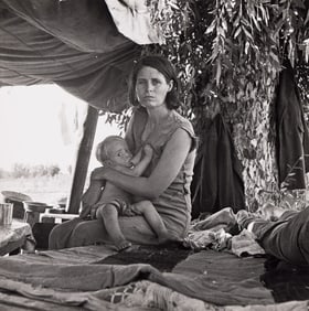 Dorothea Lange. Drought refugees from Oklahoma camping by the roadside, Blythe, California. August