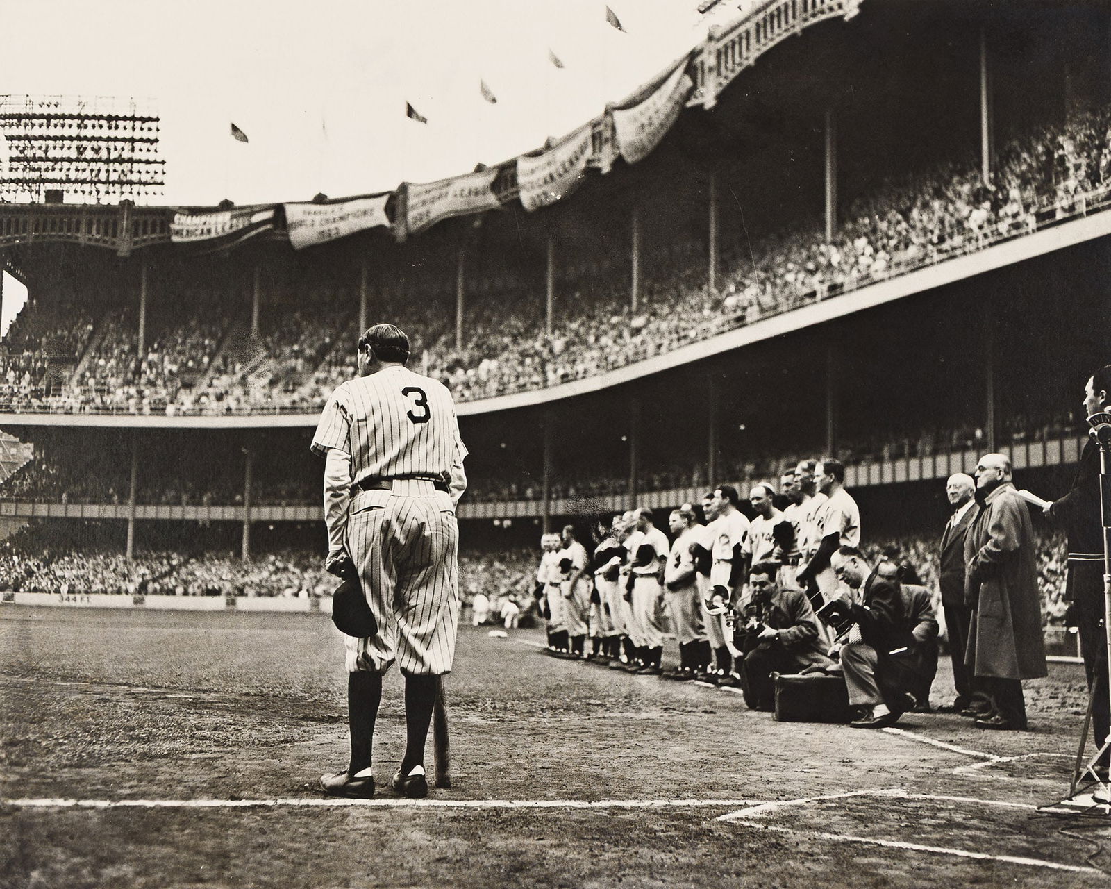 Nat Fein. Babe Bows Out. 1948; printed 1960s.: Nat Fein1914-2000Babe Bows Out. 1948; printed 1960s.Silver printWith Fein's signature in blue ink on mount recto.The image 16 x 20 in. (40.6 x 50.8 cm.), the mount 20 x 24 in. (50.8 x 61 cm.) Pr