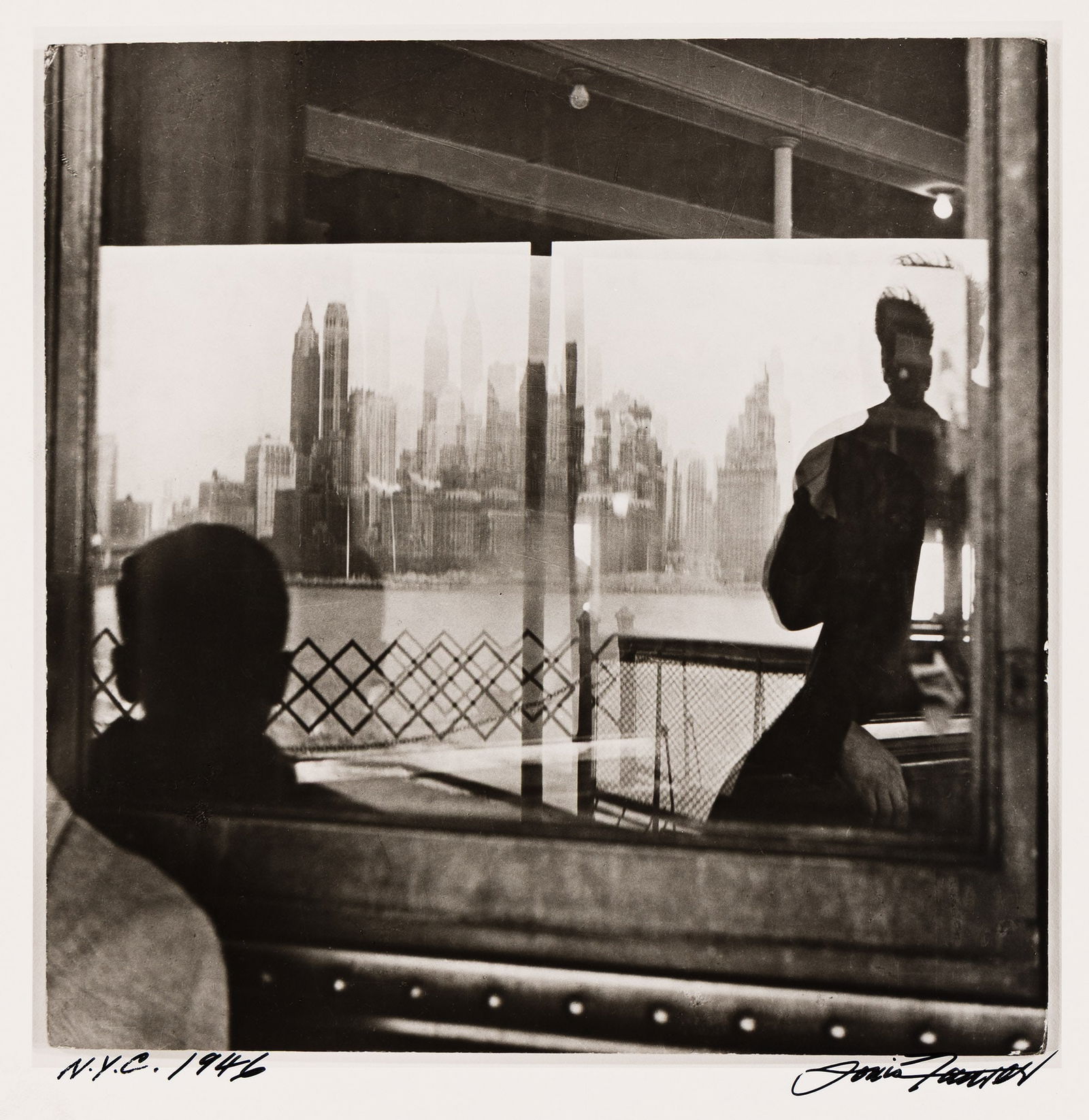Louis Faurer. Staten Island Ferry. 1946; printed circa 1980.: Louis Faurer1916-2001Staten Island Ferry, from Staten Island to New York City. 1946; printed circa 1980.Silver printWith Faurer's signature, partial title, and negative date in ink on recto, and his s