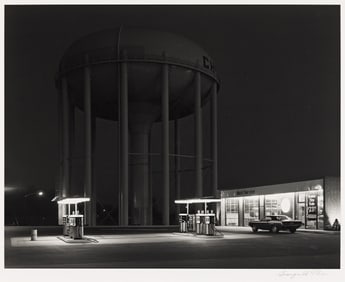 George Tice. Petit's Mobil Station and Watertower, Cherry Hill, N.J. 1974; printed 1988.