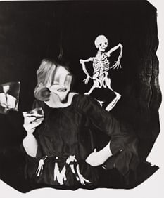 Weegee [Arthur Fellig]. Distortion (woman with glass & skull). Circa 1950s-60s.