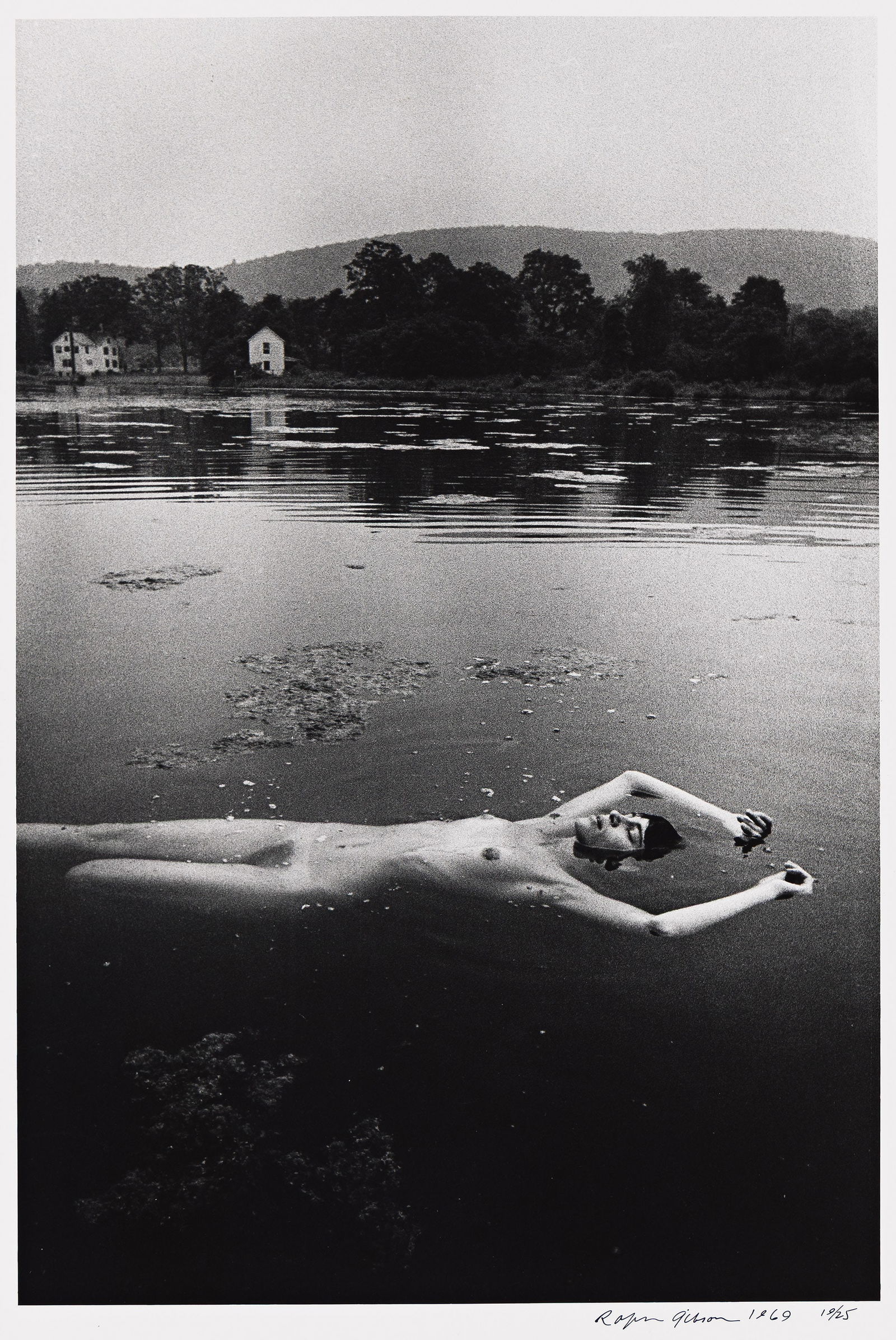 Ralph Gibson. Untitled (floating nude). 1969; printed 1980s.: Ralph Gibson1939-Untitled (floating nude). 1969; printed 1980s.Silver printWith Gibson's signature, negative date, and edition notation 19/25 in ink on recto.The image 12 5/8 x 8 1/2 in. (32.1 x 21.6