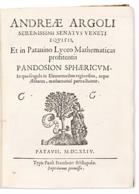 Andrea Argoli. Pandosion Sphaericum. Padua: Typis Pauli Frambotti Biblipolae, 1644.