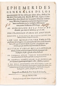 Francisco Suarez de Arguello. Ephemerides Generales de los Movimientos de los Cielos. Madrid: Juan