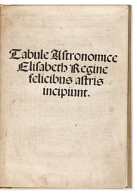 Alfonso de Cordoba. Tabule Astronomice Elisabeth Regine. Alfonsine Tables Venice: Petrus