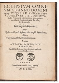 Antonius Grevenstein. Eclipsium Omnium ab Anno Domini 1593. Bremen: Excudebat Bernhardus Petri,