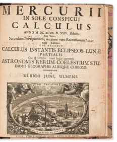 Ulrich Junius. Mercurii in Sole Conspicui Calculus. Lepizig: Typis Christiani Goezi, 1697.
