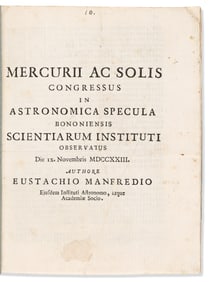 Eustachio Manfredi. Mercurii ac Solis Congressus in Astronomica Specula. Bologna: Typis Constantini