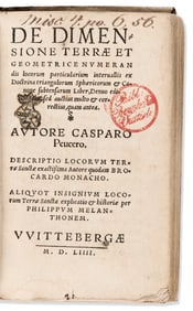 Caspar Peucer. De Dimensione Terrae et Geometrice Numerandis Locorum. Wittenberg: Excudebat Johannes
