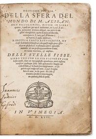 Alessandro Piccolomini. Della Sfera del Mondo. Venice: Appresso Bartholomeo Cesano, 1553.