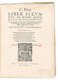 Pliny the Elder. Liber de Mundi Historia. Ex Libris Andreas Dudith (1533-1589) Leipzig: Imprimebat