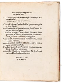 Claudius Ptolemy. Hoc in libro nunqua[m] ante typis aeneis in lucem edita haec insunt.