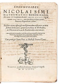 NiccolÚ Simi. Ephemerides. Two Copies. Venice: Ex Officina Erasmiana Vincentii Valgrisii, 1554.