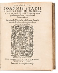 Johannes Stadius. Ephemerides Anno 1554 usque ad Annum 1606. Cologne: Apud Haeredes Arnoldi