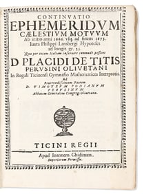 Placido Titi. Continuatio Ephemeridum Caelestium Motuum. Pavia: Apud Ioannem Ghidinum, [1666].