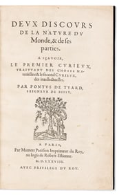 Pontus de Tyard. Deux Discours de la Nature du Monde, & de ses Parties. Paris: Par Mamert Patisson,