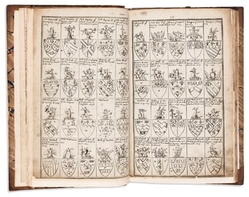 British Heraldry. Printed Album with Alphabetical Index and Hand Drawn Coats of Arms. England, 17th
