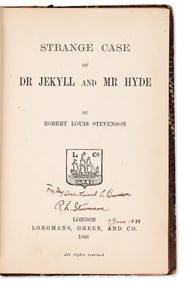 Robert Louis Stevenson. Strange Case of Dr. Jekyll and Mr. Hyde. Signed Presentation Copy to Crevole