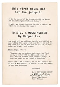 Harper Lee. To Kill a Mockingbird, Advance Reading Copy. Philadelphia: J.P. Lippincott Company,