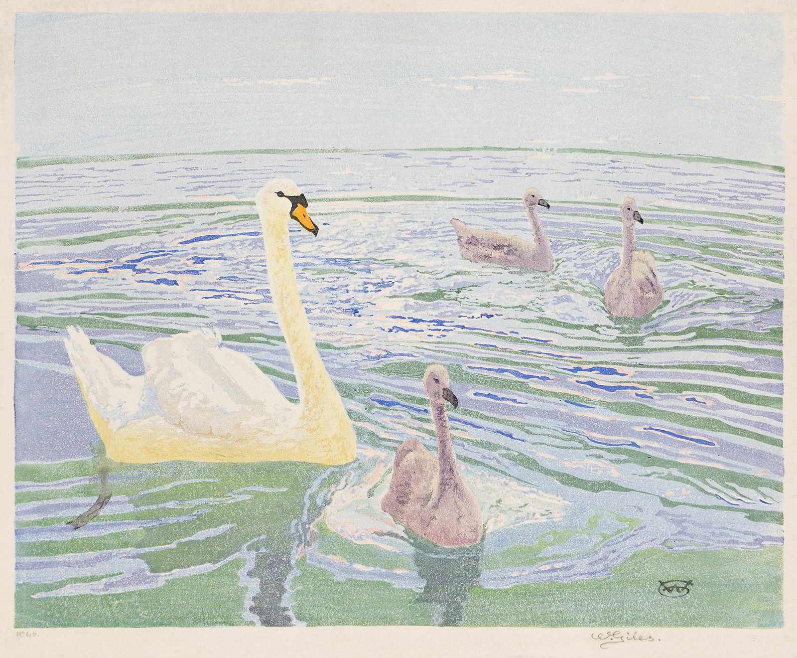 William Giles (1872-1939) The Swan and her Cygnets, 1911.