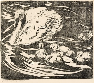 Jessie Beard Rickly (1895-1975) Untitled (Swan and Cygnets), circa 1930.