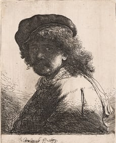 Rembrandt van Rijn (1606-1669) Self Portrait in a Cap and Scarf with the Face Dark: Bust, 1633.