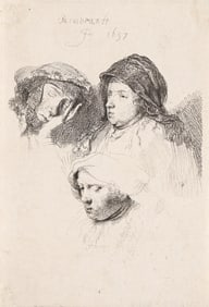 Rembrandt van Rijn (1606-1669) Three Heads of Women, 1637.