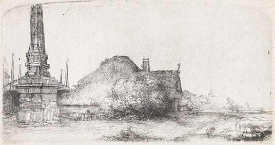 Rembrandt van Rijn (1606-1669) Cottage and Boundary Post on the Spaarndammerdijk (Landscape with an