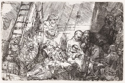 Rembrandt van Rijn (1606-1669) The Circumcision in the Stable., Etching and drypoint, 1654.