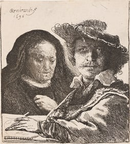 Rembrandt van Rijn (After) Self Portrait with the Artist's Mother with her Hand on her Chest,