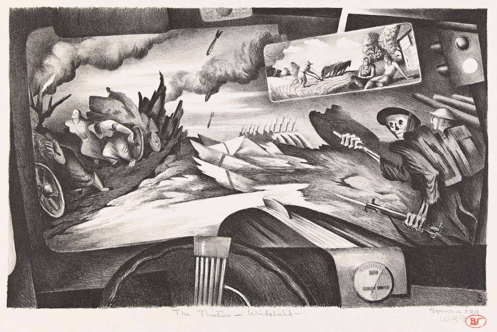 Benton Murdoch Spruance (1904-1967) The 30sñWindshield, 1939.: Benton Murdoch Spruance(1904-1967)The 30sñWindshield.Lithograph, 1939.Edition of approximately 30 (from an intended edition of 35). Signed "Spruance W.G.S.," titled, and dated in pencil by the ar