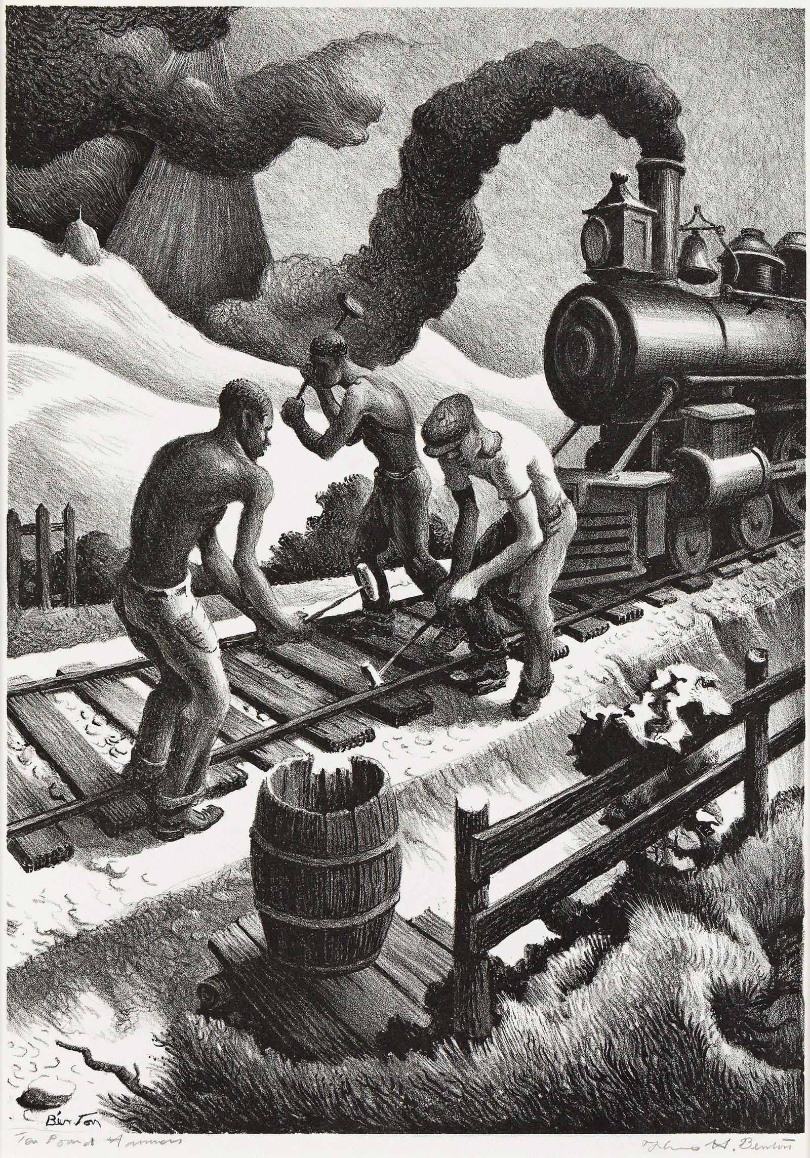 Thomas Hart Benton (1889-1975) Ten Pound Hammer, 1967.: Thomas Hart Benton(1889-1975)Ten Pound Hammer.Lithograph, 1967.Edition of 300. Signed and titled in pencil, lower margin. Fath 79.Image: 13 3/4 x 9 3/4 in. (35 x 24.6 cm.), full margins.