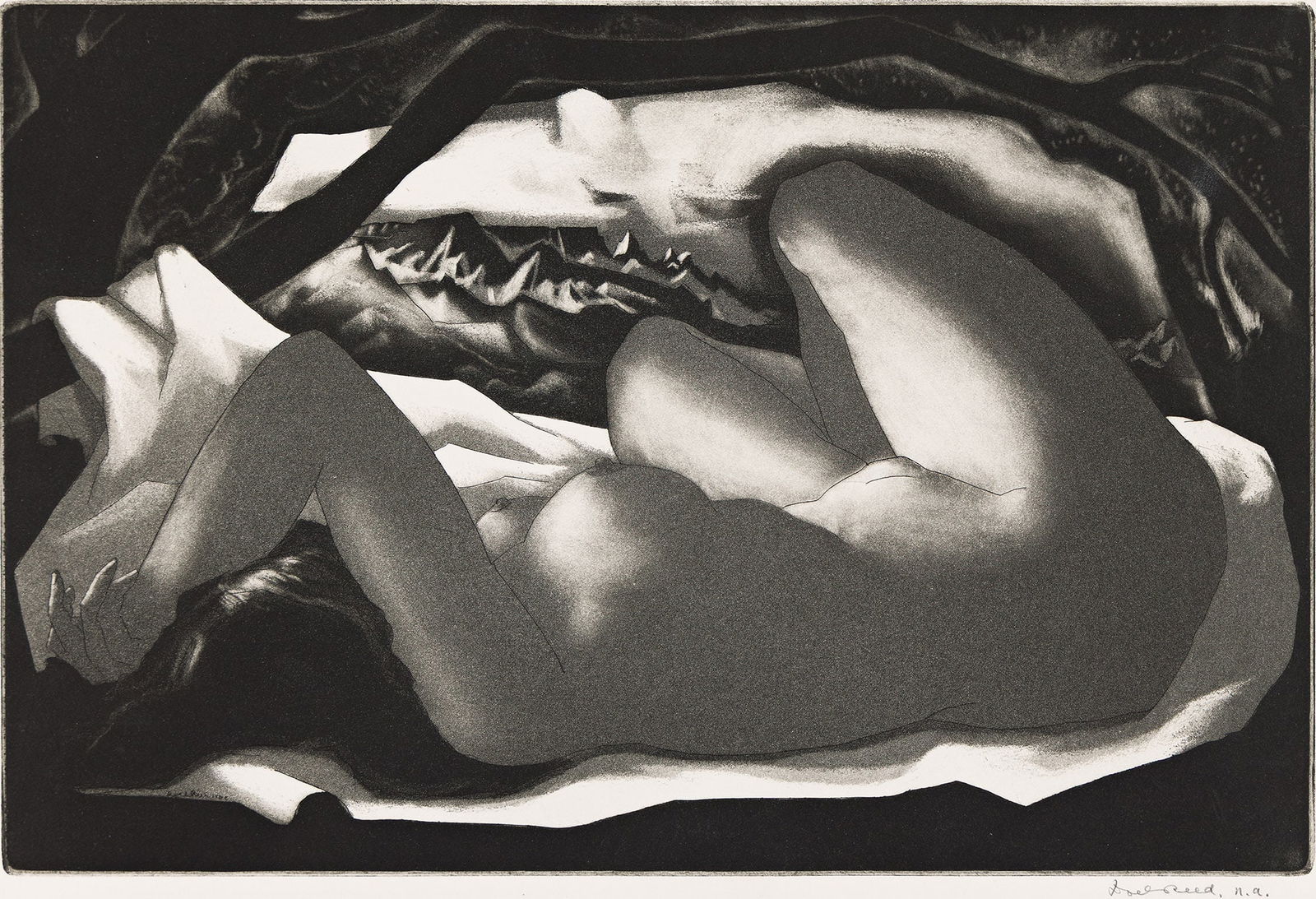 Doel Reed (1894-1985) Figure with Landscape, 1953.: Doel Reed(1894-1985)Figure with Landscape.Aquatint, 1953.Edition of 100. Signed and inscribed "n.a." in pencil, lower right. Published by the Society of the Print Connoisseurs of America.Plate: 10 x 1