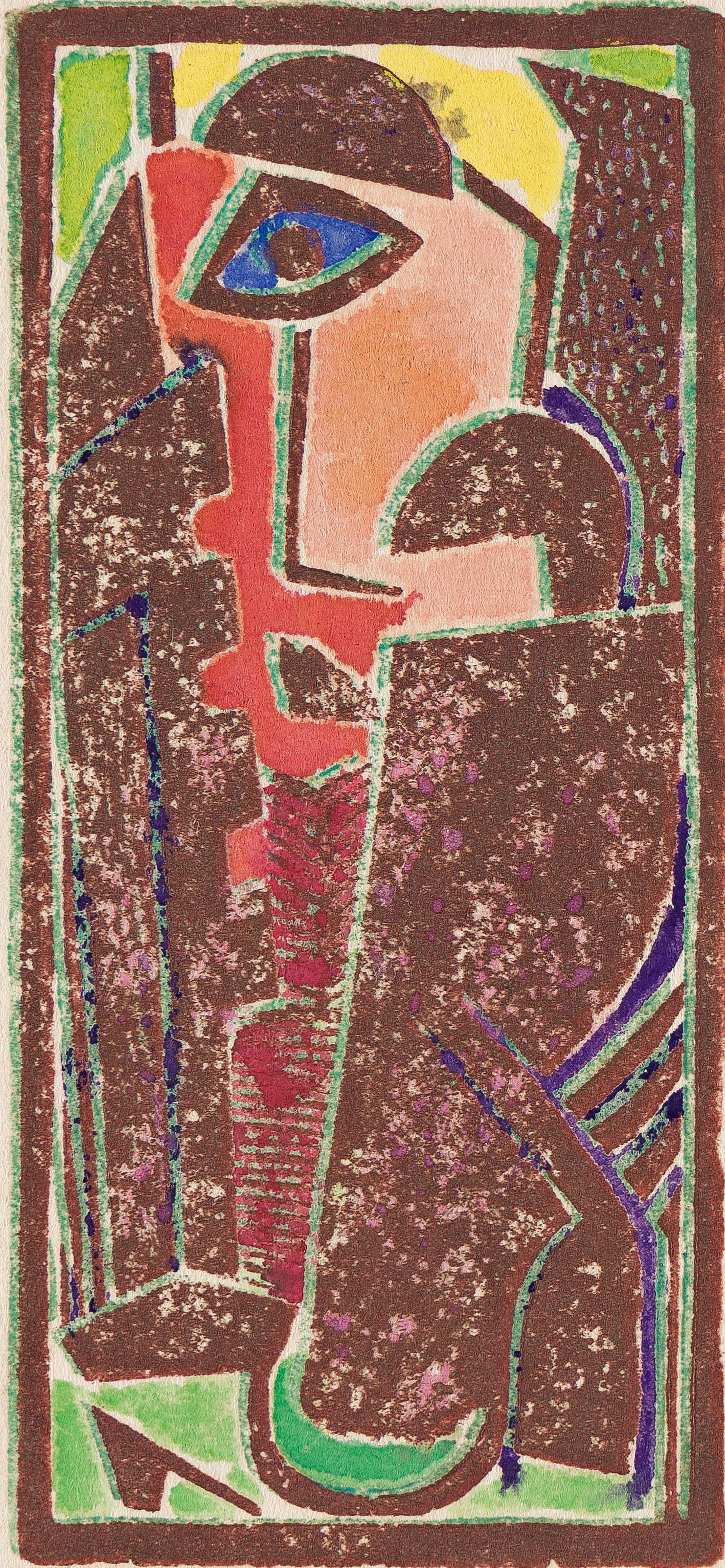 Max Weber (1881-1961) Portrait, 1919-20.: Max Weber(1881-1961)Portrait.Color woodcut with hand-coloring on laid paper, 1919-20.Signed and dated "1920" in pencil, lower right. Rubenstein 13.Image: 4 1/4 x 2 in. (10.7 x 5 cm.), full margins.