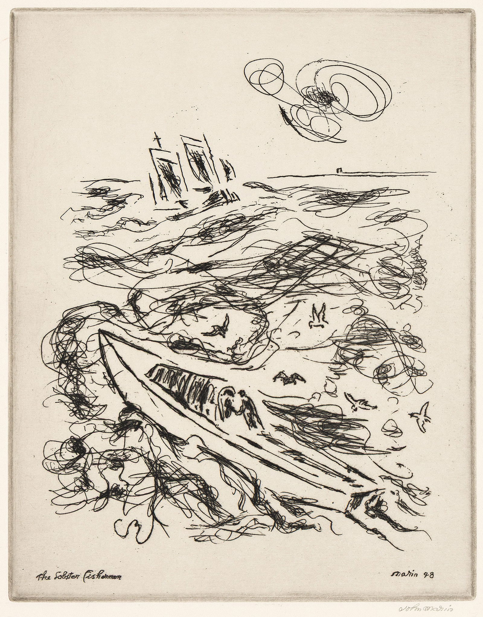 John Marin (1870-1953) The Lobster Fisherman, 1948.: John Marin(1870-1953)The Lobster Fisherman.Etching, 1948.Edition of 125. Signed in pencil, lower right. Printed by David Strong, New York. Published by Twin Editions, New York. Zigrosser 172.8 7/8 x 7